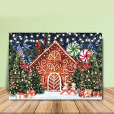 Lofaris Glitter Light Christmas Tree Gingerbread House Backdrop